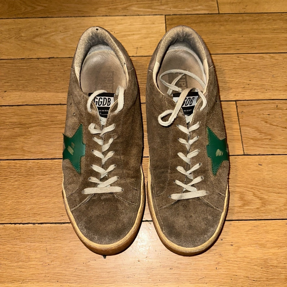 Golden Goose Men's Suede Sneakers with Green Accent